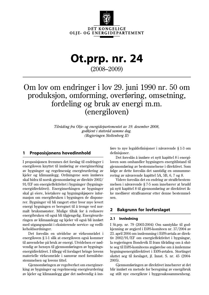 Forsiden av dokumentet Ot.prp. nr. 24 (2008-2009)