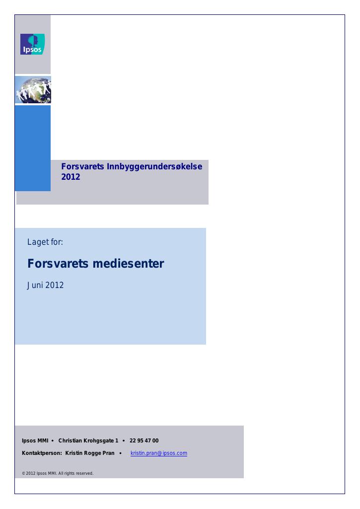 Forsiden av dokumentet Forsvarets Innbyggerundersøkelse 2012