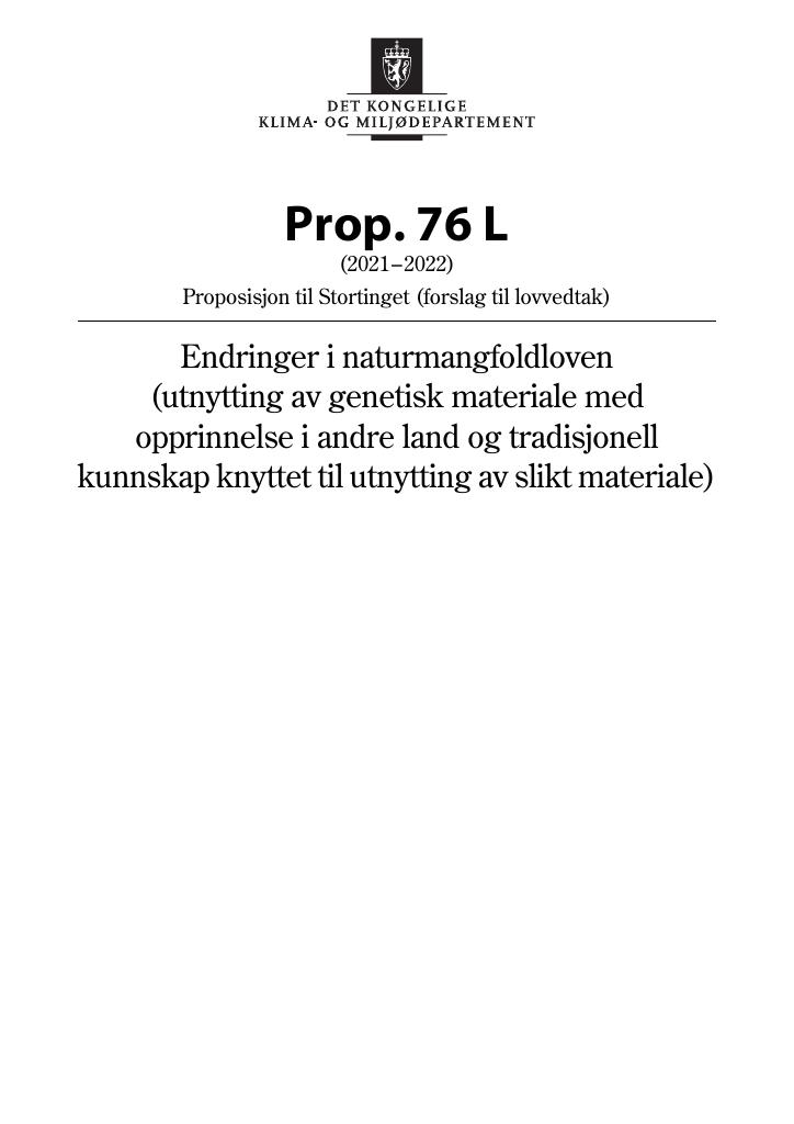 Forsiden av dokumentet Prop. 76 L (2021–2022)