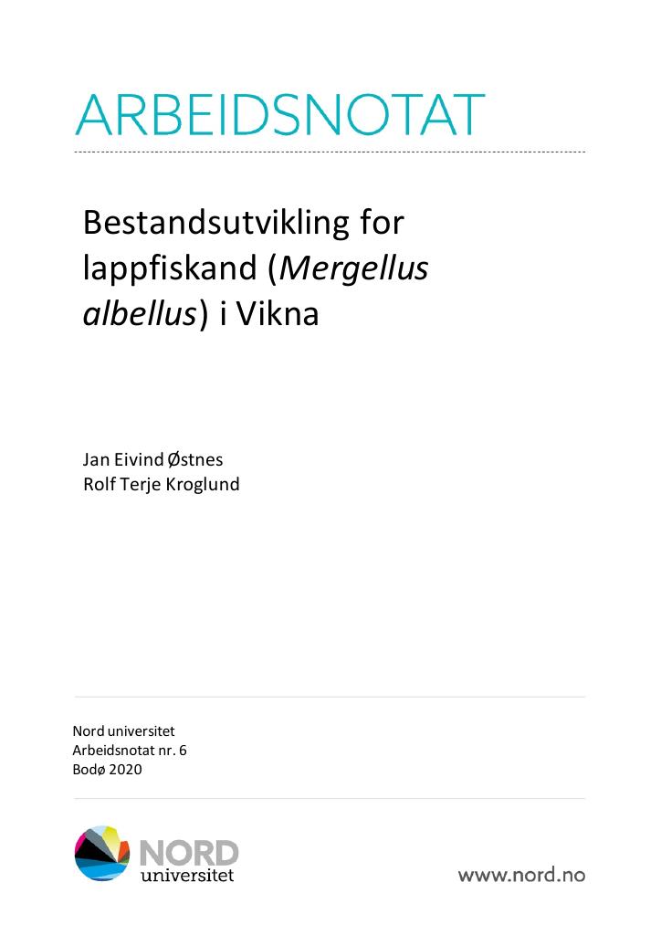 Forsiden av dokumentet Bestandsutvikling for lappfiskand (Mergellus albellus) i Vikna