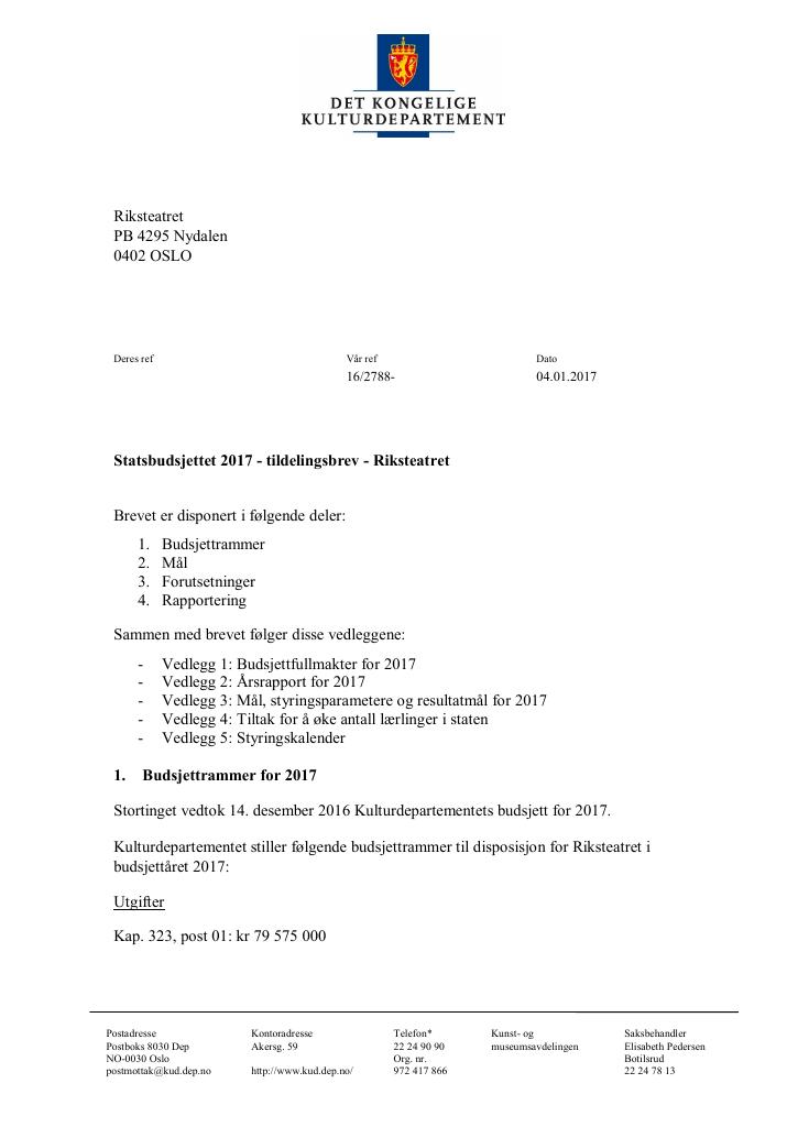 Forsiden av dokumentet Tildelingsbrev (.pdf)