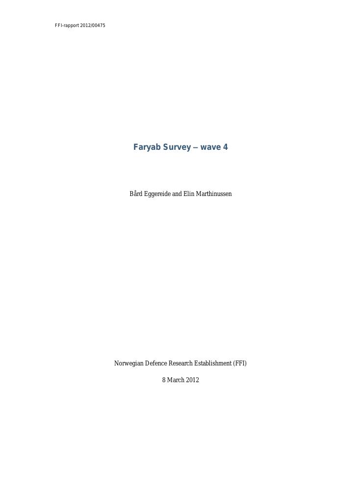 Forsiden av dokumentet Faryab survey - wave 4