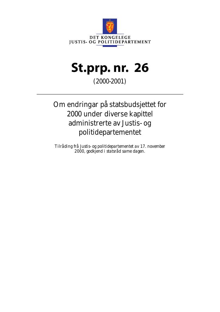 Forsiden av dokumentet St.prp. nr. 26 (2000-2001)