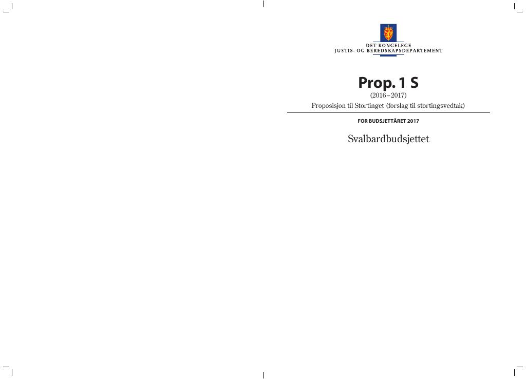 Forsiden av dokumentet Prop. 1 S (2016–2017)