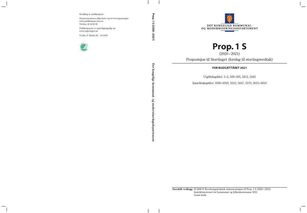 Forsiden av dokumentet Prop. 1 S (2020–2021)