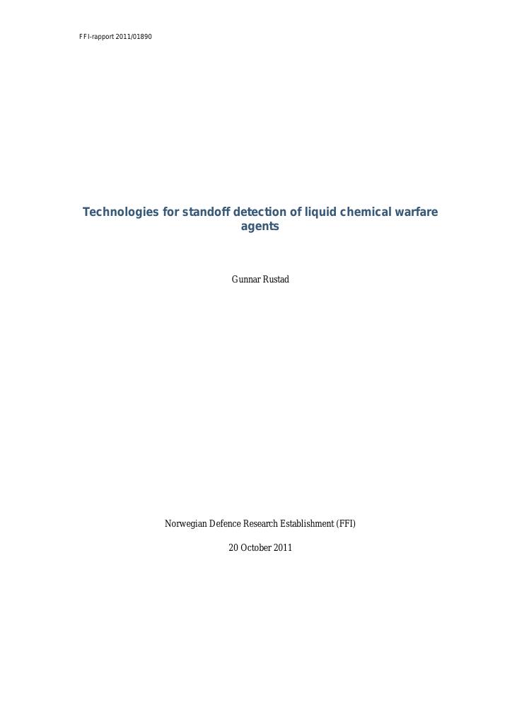 Forsiden av dokumentet Technologies for standoff detection of liquid warfare agents