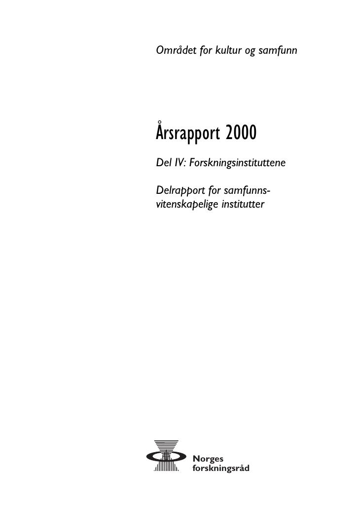 Forsiden av dokumentet Årsrapport Forskningsinstituttene (Samfunnsvitenskap) 2000