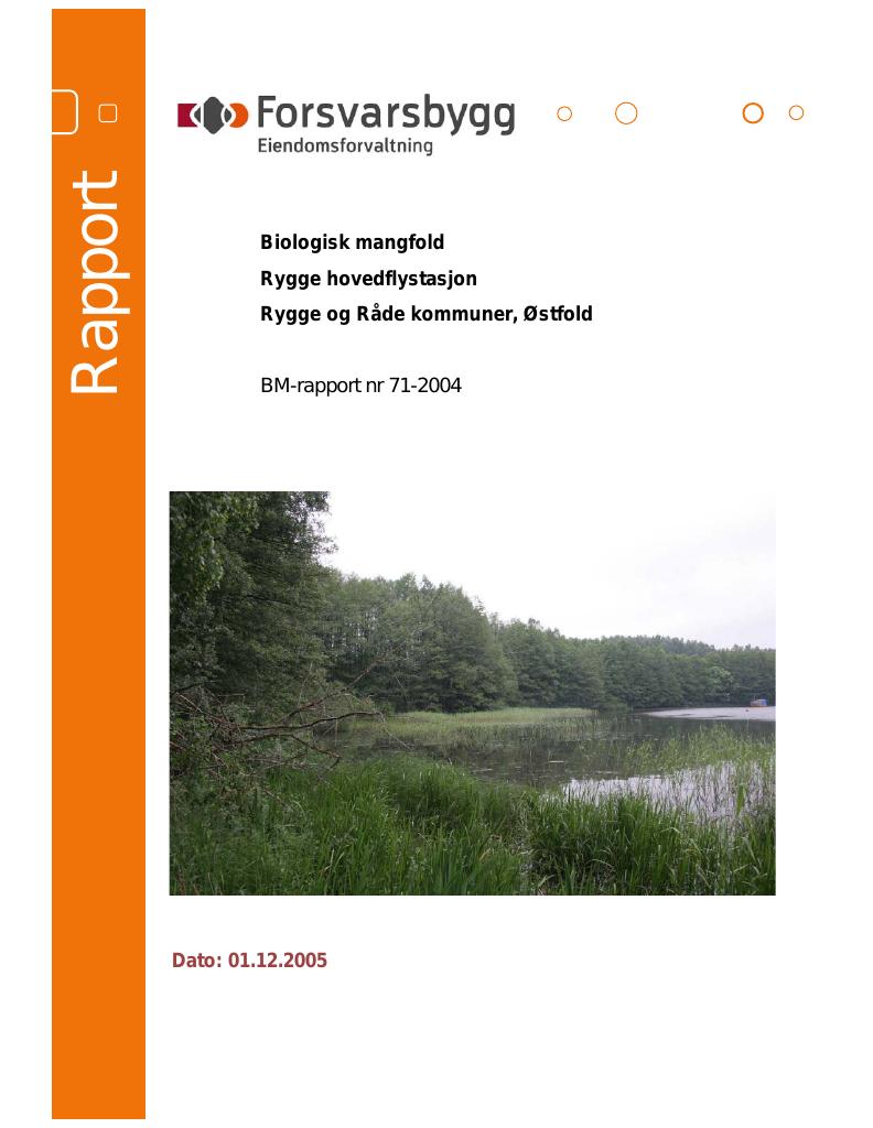 Forsiden av dokumentet Biologisk mangfold Rygge hovedflystasjon Rygge og Råde kommuner, Østfold :