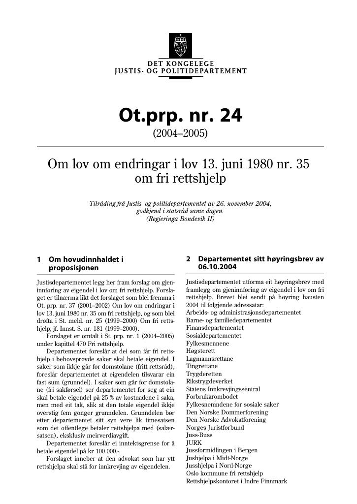 Forsiden av dokumentet Ot.prp. nr. 24 (2004-2005)