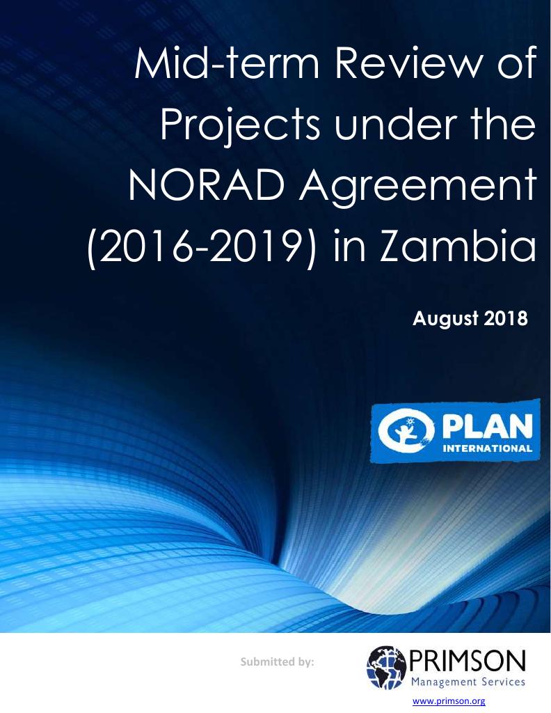 Forsiden av dokumentet Mid-term Review of Projects under the Norad Agreement (2016-2019) in Zambia