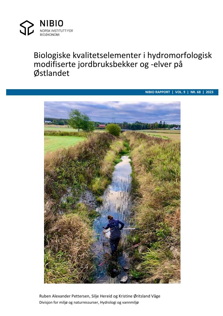 Forsiden av dokumentet Biologiske kvalitetselementer i hydromorfologisk modifiserte jordbruksbekker og -elver på Østlandet