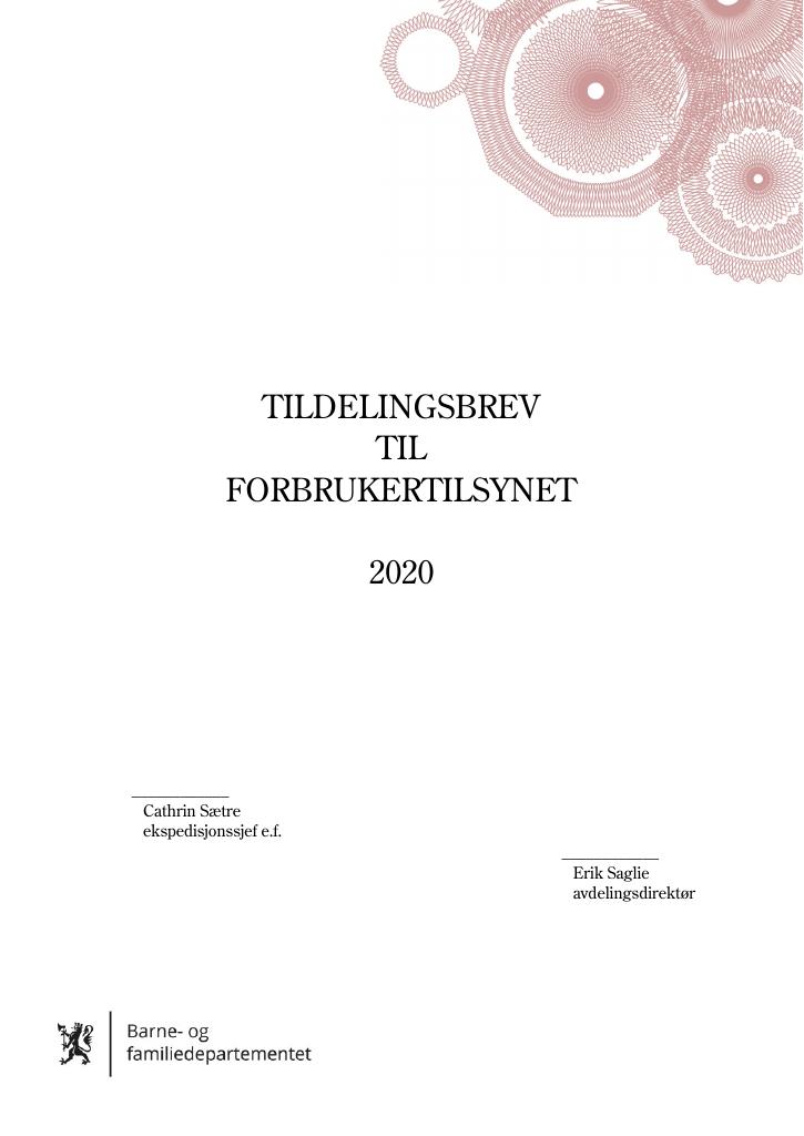 Forsiden av dokumentet Tildelingsbrev Forbrukertilsynet 2020