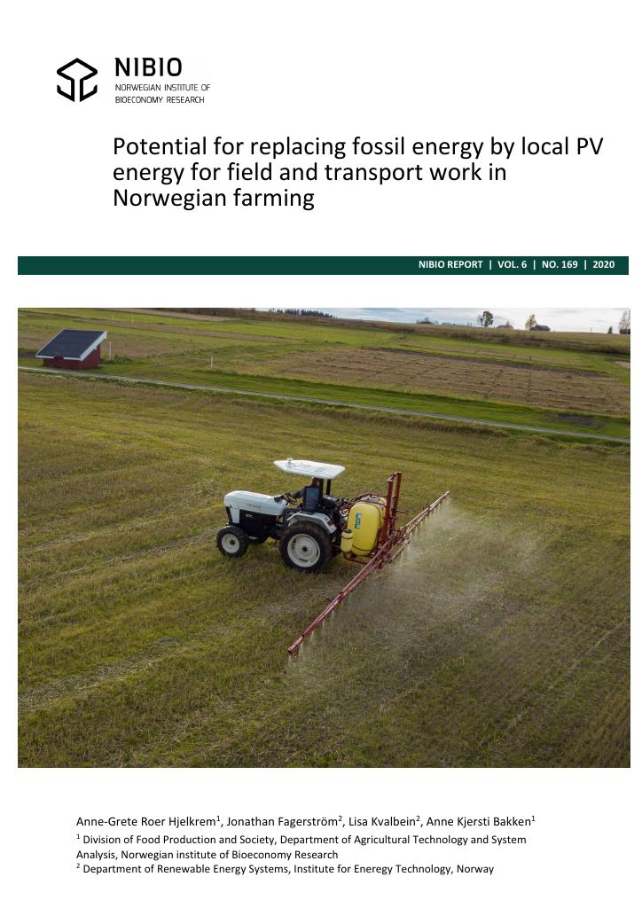 Forsiden av dokumentet Potential for replacing fossil energy by local PV energy for field and transport work in Norwegian farming