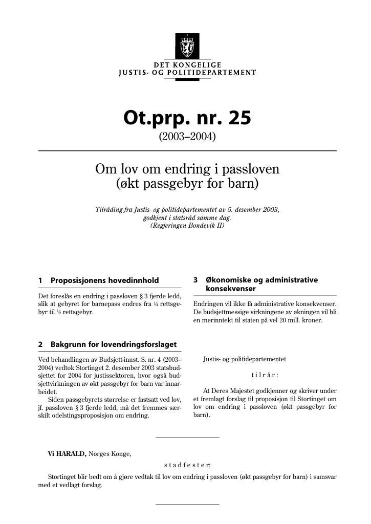 Forsiden av dokumentet Ot.prp. nr. 25 (2003-2004)