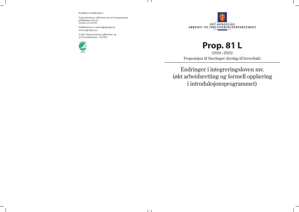 Forsiden av dokumentet Prop. 81 L (2024–2025)