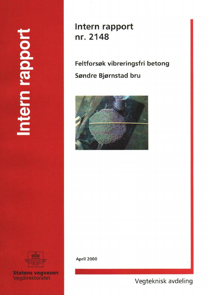 Forsiden av dokumentet Feltforsøk vibreringsfri betong: Søndre Bjørnstad bru