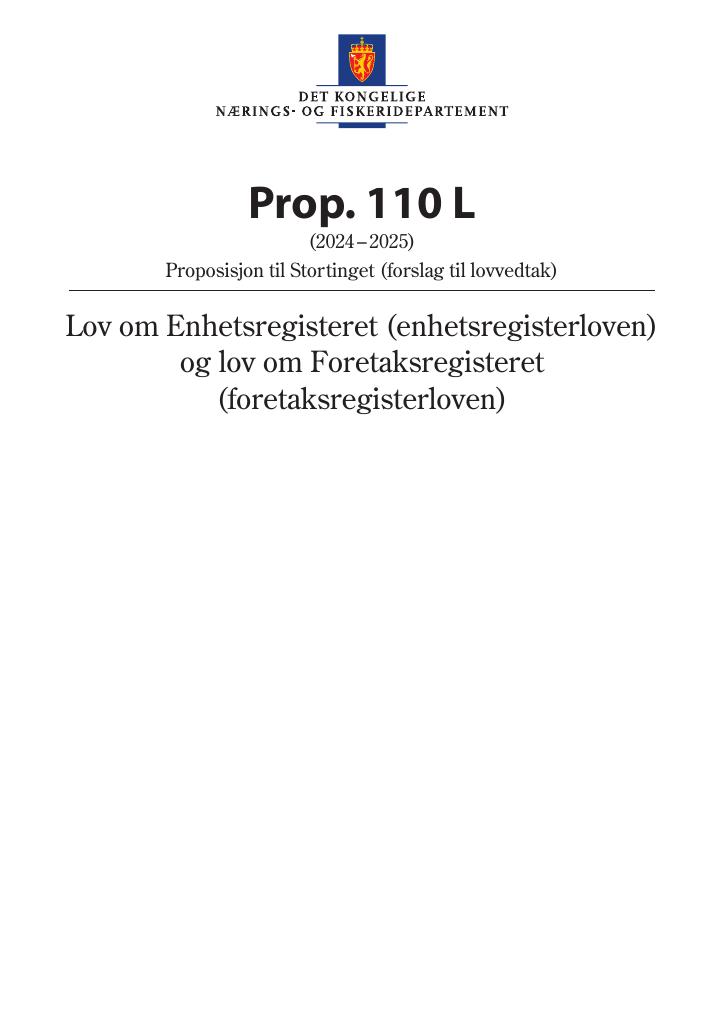 Forsiden av dokumentet Prop. 110 L (2024–2025)