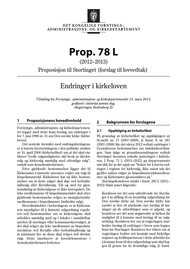 Forsiden av dokumentet Prop. 78 L (2012–2013)