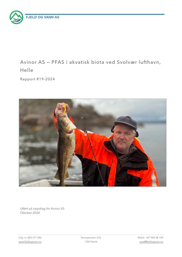Forsiden av dokumentet Avinor AS — PFAS i akvatisk biota ved Svolvær lufthavn, Helle