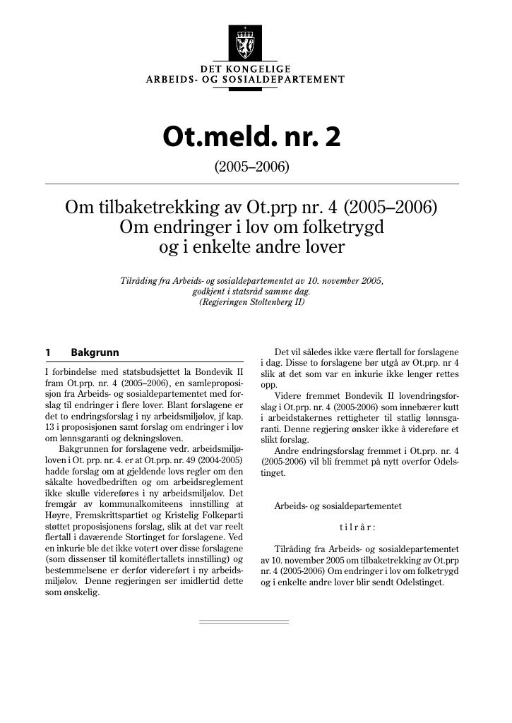 Forsiden av dokumentet Ot.meld. nr. 2 (2005-2006)