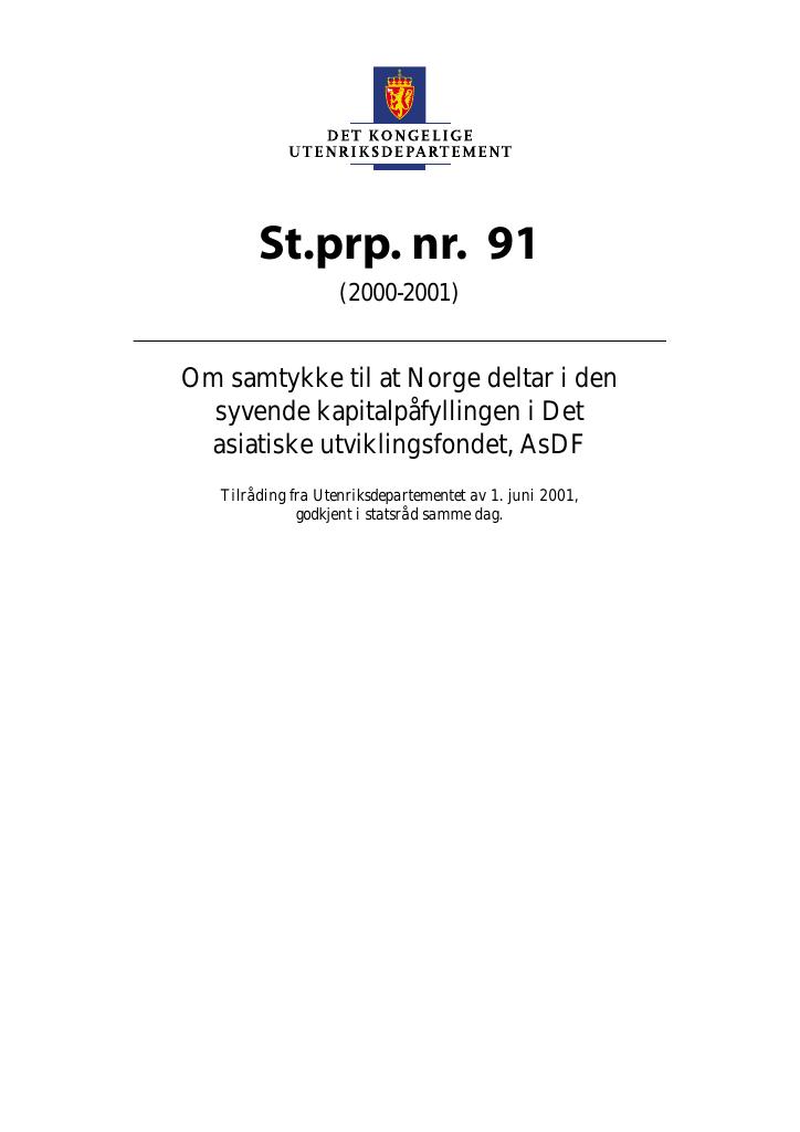 Forsiden av dokumentet St.prp. nr. 91 (2000-2001)