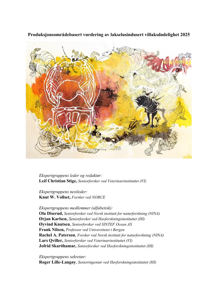 Forsiden av dokumentet Produksjonsområdebasert vurdering av lakselusindusert villaksdødelighet 2025