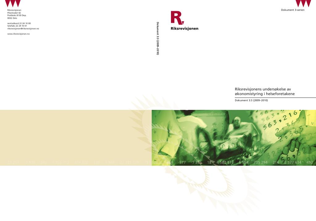 Forsiden av dokumentet Riksrevisjonens undersøkelse av økonomistyring i helseforetakene