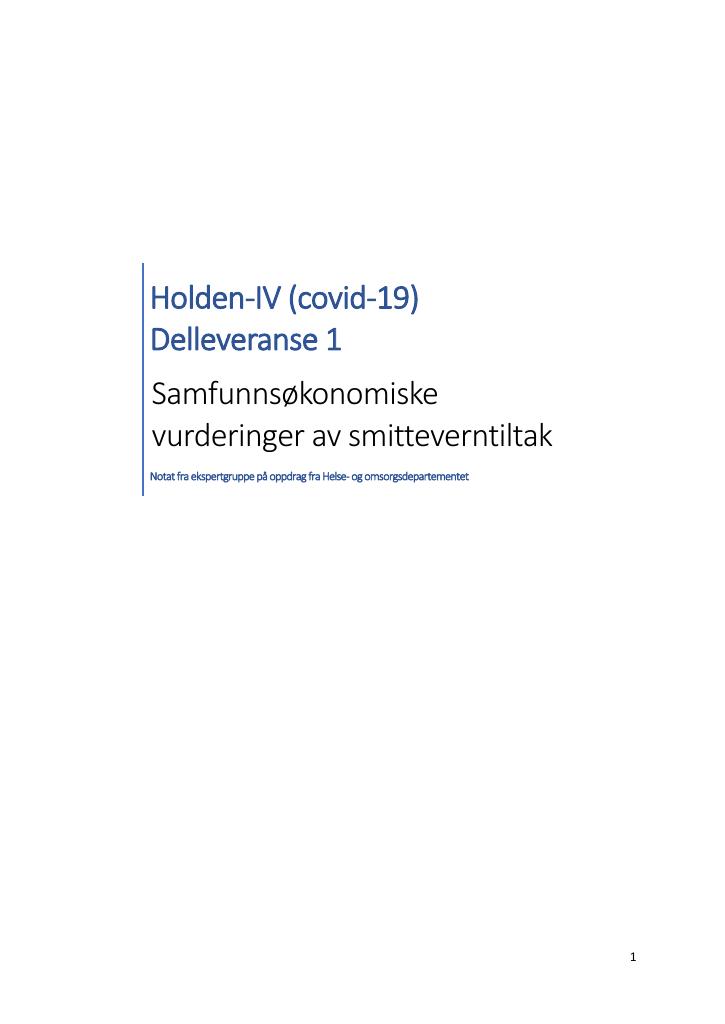Forsiden av dokumentet Samfunnsøkonomiske vurderinger av smitteverntiltak