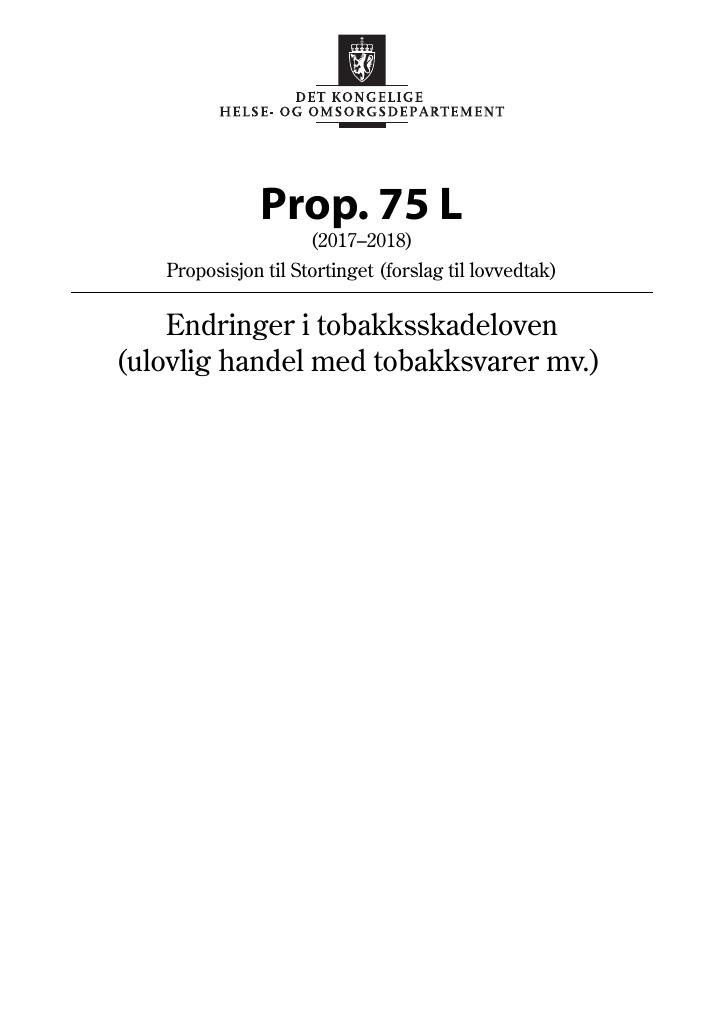 Forsiden av dokumentet Prop. 75 L (2017–2018)