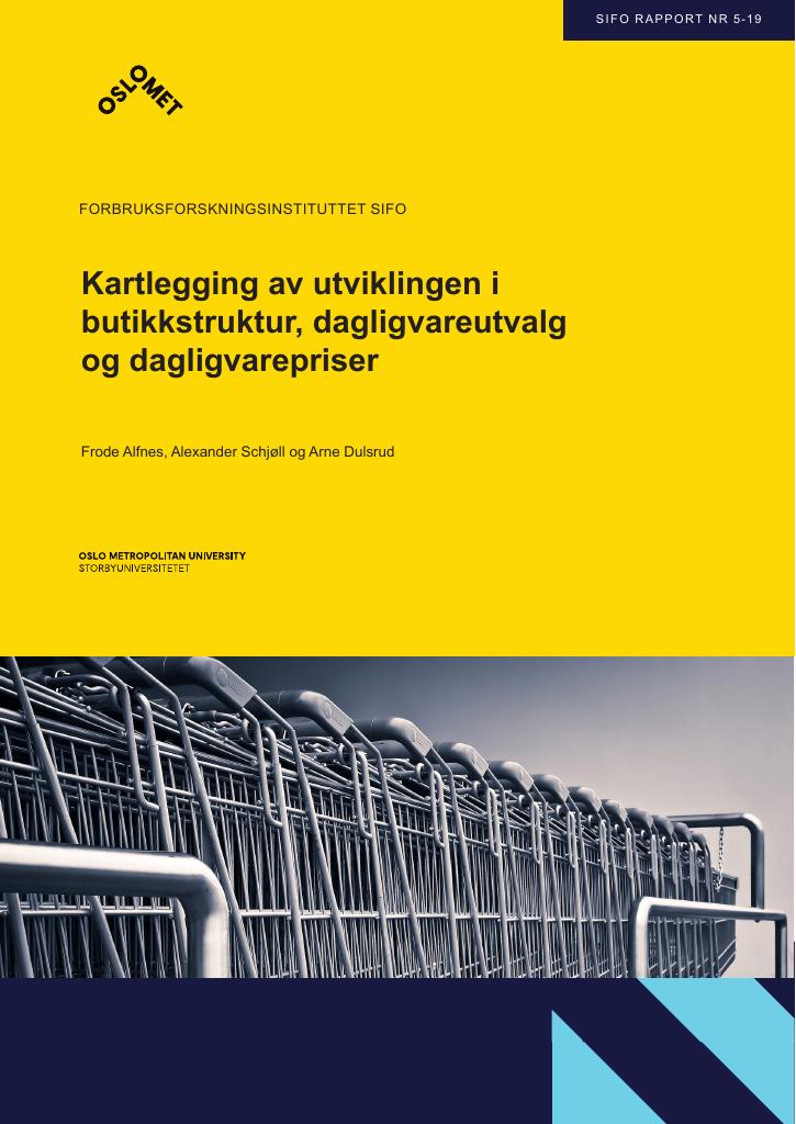 Forsiden av dokumentet Kartlegging av utviklingen i butikkstruktur, dagligvareutvalg og dagligvarepriser