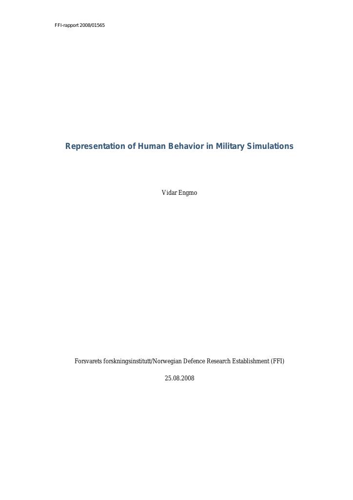 Forsiden av dokumentet Representation of human behavior in military simulations
