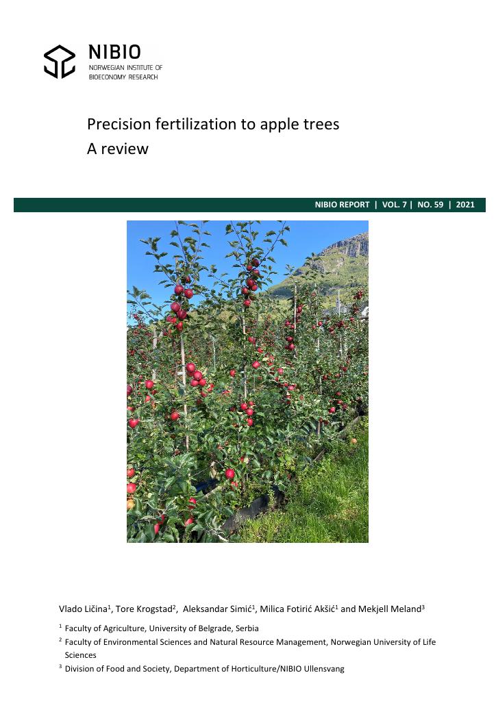 Forsiden av dokumentet Nutrition and fertilizer application to apple trees : a review