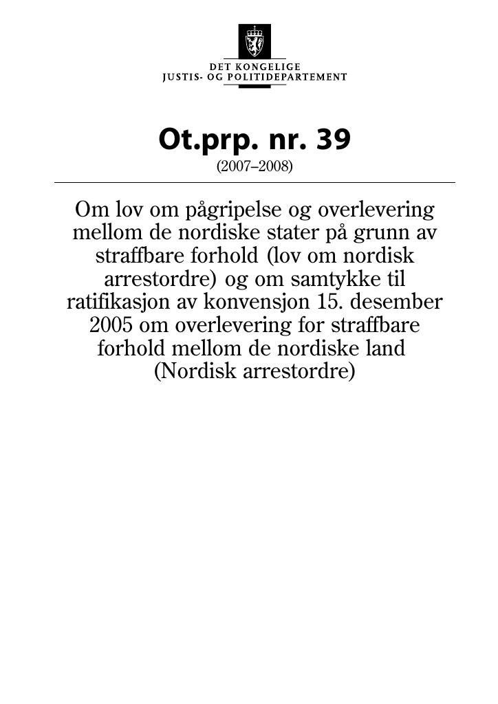 Forsiden av dokumentet Ot.prp. nr. 39 (2007-2008)