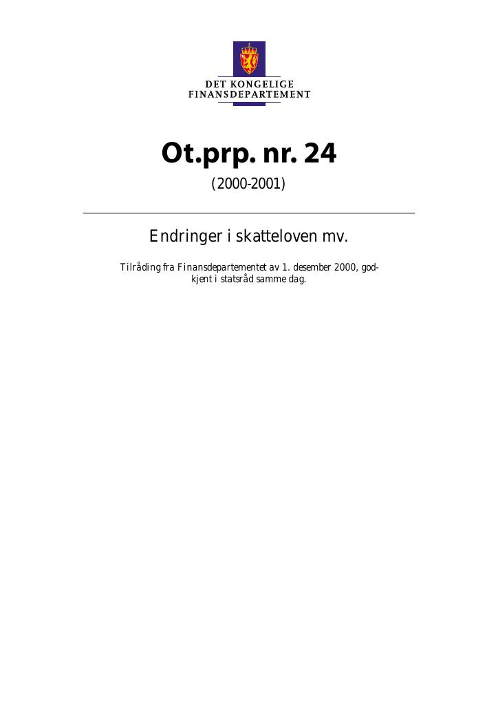 Forsiden av dokumentet Ot.prp. nr. 24 (2000-2001)