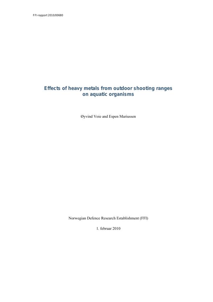 Forsiden av dokumentet Effects of heavy metals from outdoor shooting ranges on aquatic organisms