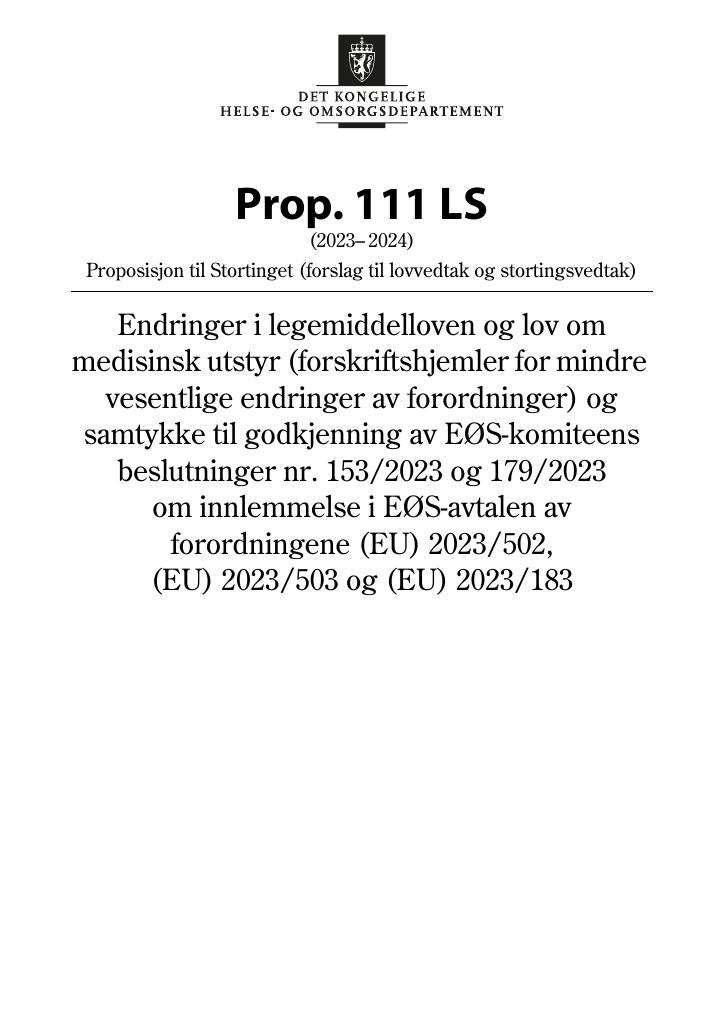 Forsiden av dokumentet Prop. 111 LS (2023–2024)