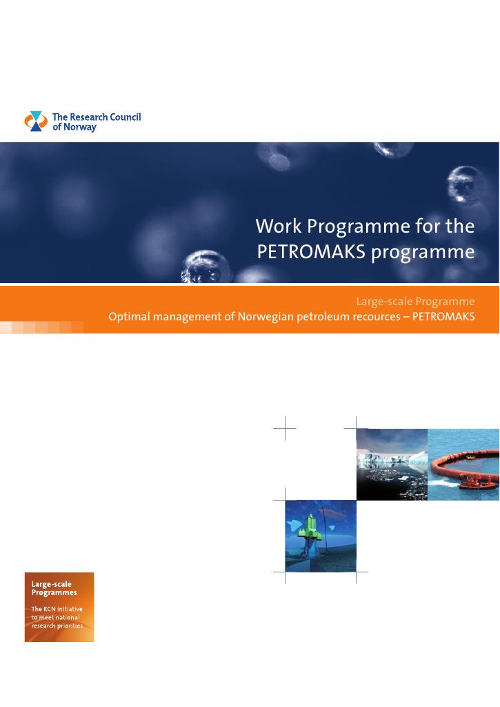 Forsiden av dokumentet Work Programme for the PETROMAKS