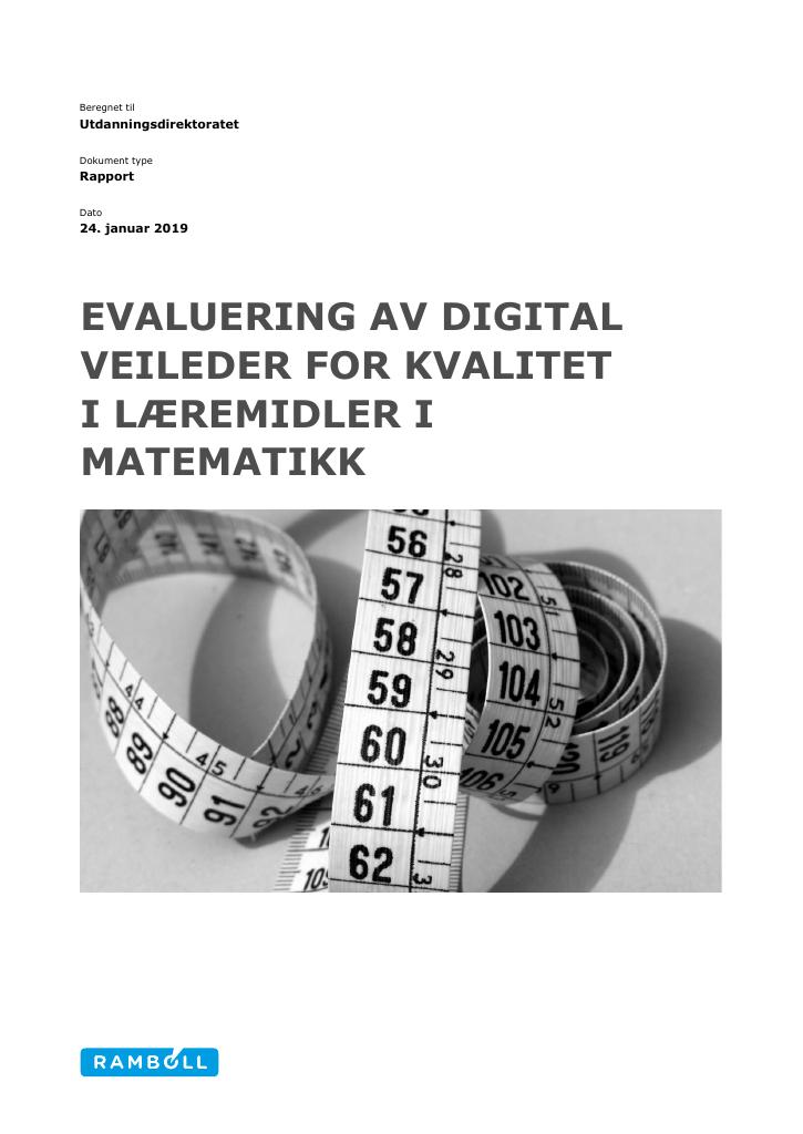 Forsiden av dokumentet Evaluering av digital veileder for kvalitet i læremidler i matematikk