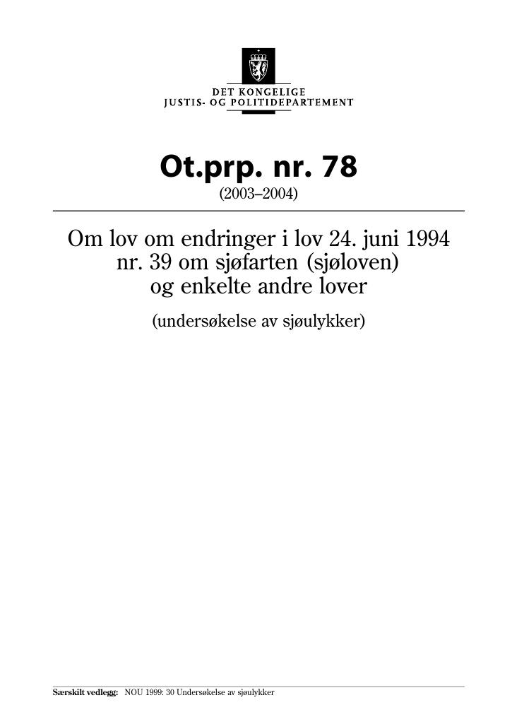 Forsiden av dokumentet Ot.prp. nr. 78 (2003-2004)