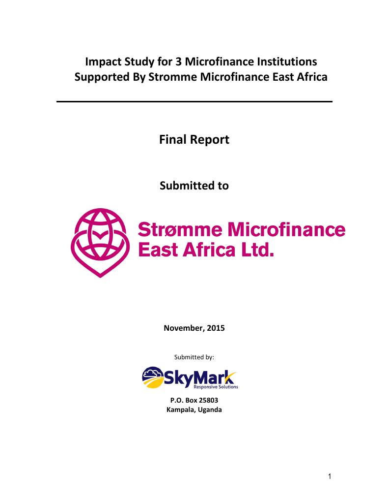 Forsiden av dokumentet Impact Study for 3 Microfinance Institutions Supported By Stromme Microfinance East Africa