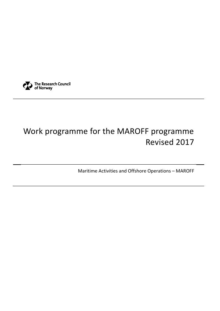 Forsiden av dokumentet Work programme for the MAROFF programme. Revised 2017