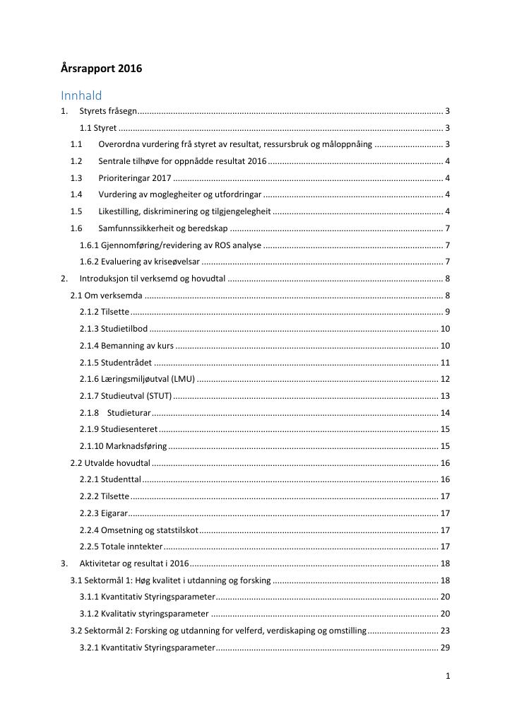 Forsiden av dokumentet Årsrapport Høgskulen for grøn utvikling 2016