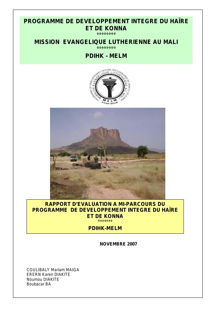 Forsiden av dokumentet Integrated Development's Program of Haïre and Konna, Pdihk-Melm