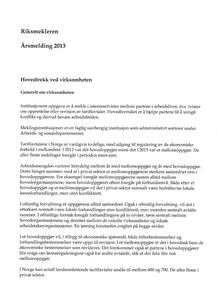 Forsiden av dokumentet Årsrapport Riksmeklaren/Riksmekleren 2013