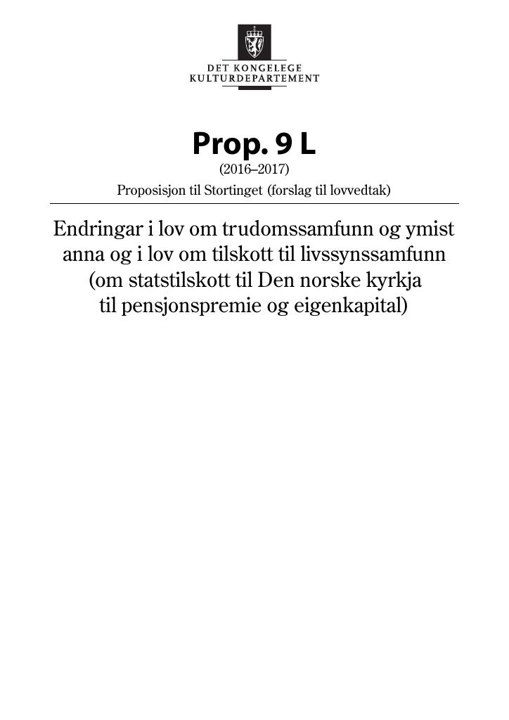 Forsiden av dokumentet Prop. 9 L (2016–2017)