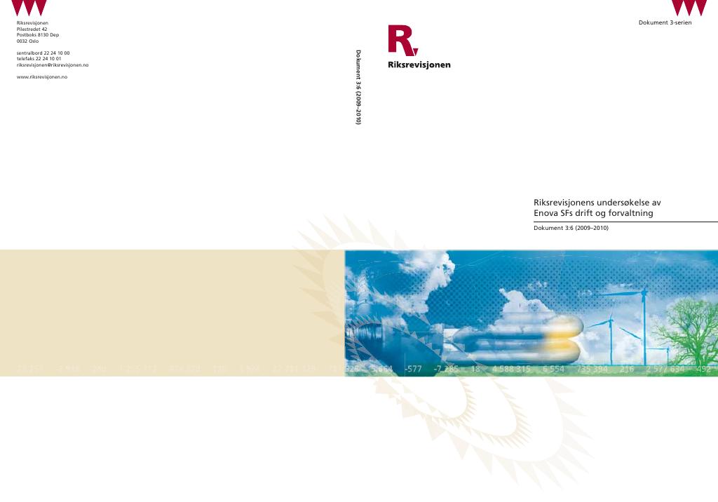 Forsiden av dokumentet Riksrevisjonens undersøkelse av Enova SFs drift og forvaltning