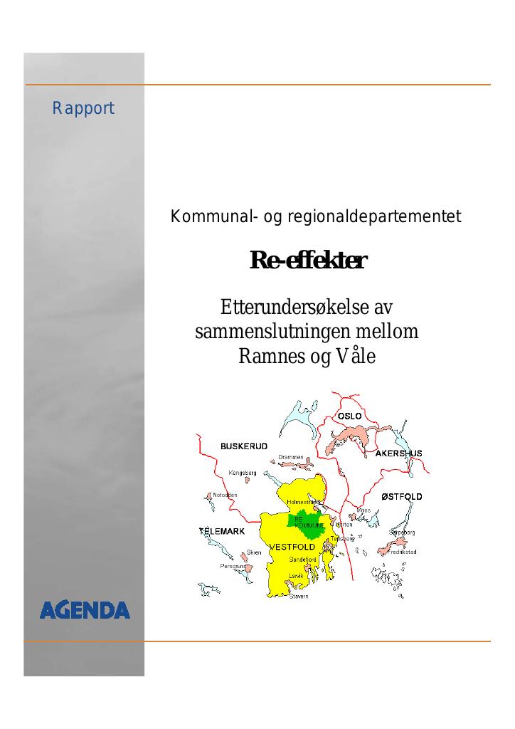 Forsiden av dokumentet Re-effekter: Etterundersøkelse av sammenslutningen mellom Ramnes og Våle