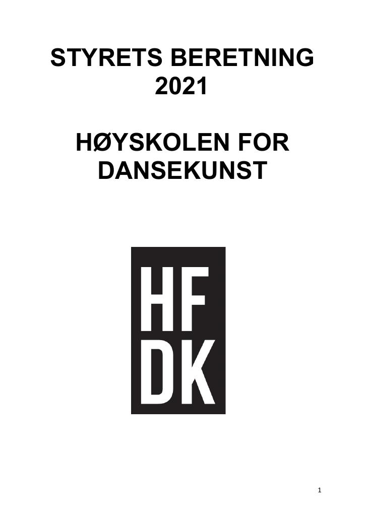 Forsiden av dokumentet Årsrapport Høyskolen for dansekunst 2021