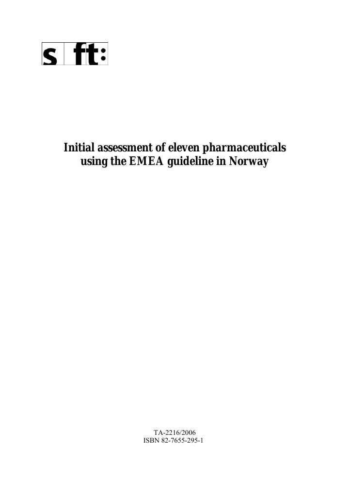 Forsiden av dokumentet Initial assessment of eleven pharmaceuticals using the EMEA guideline in Norway