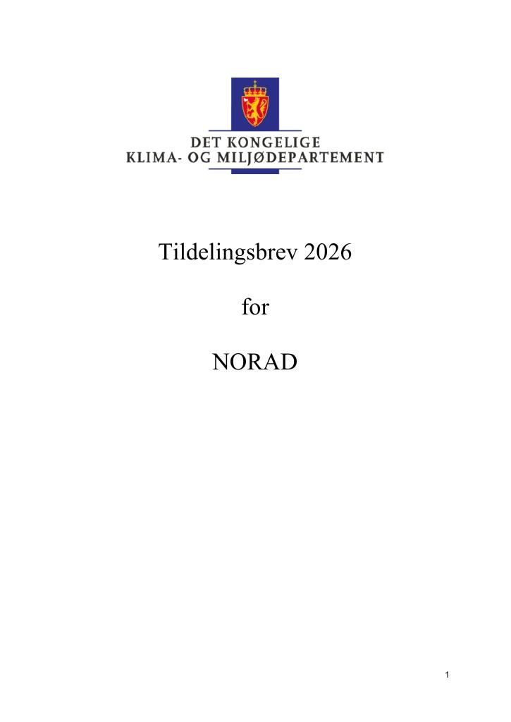 Forsiden av dokumentet Tildelingsbrev Norad 2026